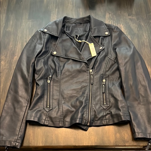 Max Studio Jackets & Blazers - Max Studio Navy Leather Jacket